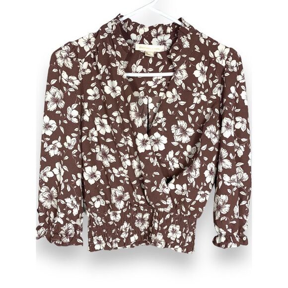 Monteau Los Angeles Faux Wrap Crop Blouse S - Picture 1 of 4